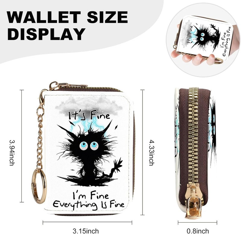 Luoycxy Credit Card Holder for Women,Small Rfid Wallet with Keychain Zipper,Cute PU Leather Card Case Wallet，Accordion Credit Card Wallets Gift,Cat Struck by Lightning - Image 4